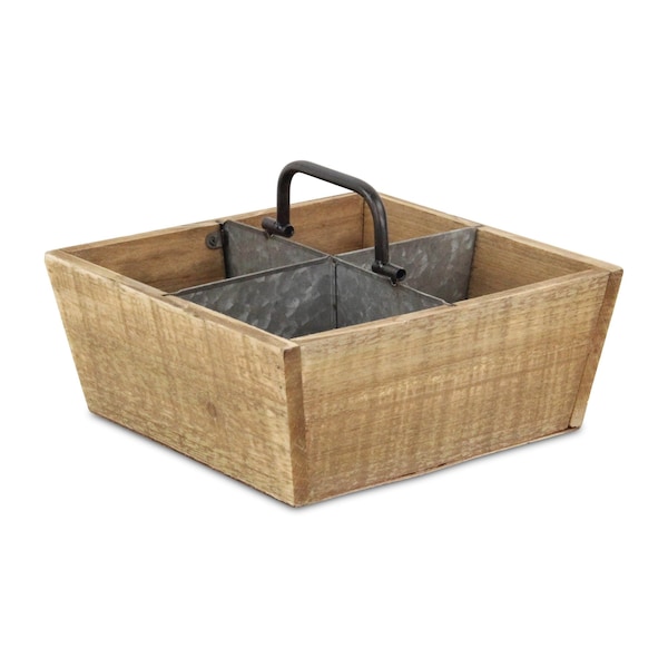Homeroots 10" Brown Solid Wood And Metal Box 488034 - main