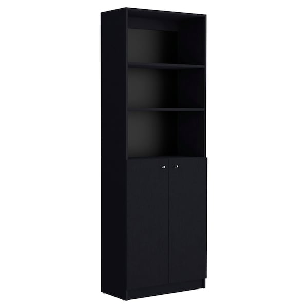 Homeroots 71" Black Five Tier Bookcase with Two doors 546189 - main