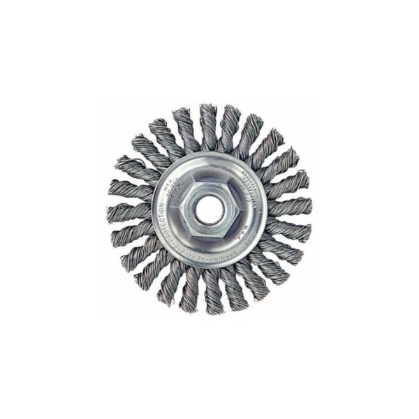 Weiler Cable Twist Knot Wire Wheel, 4 in dia x 1/4 in W, 0.020 in Stainless Steel Wire, 20000 RPM 804-13276 - main