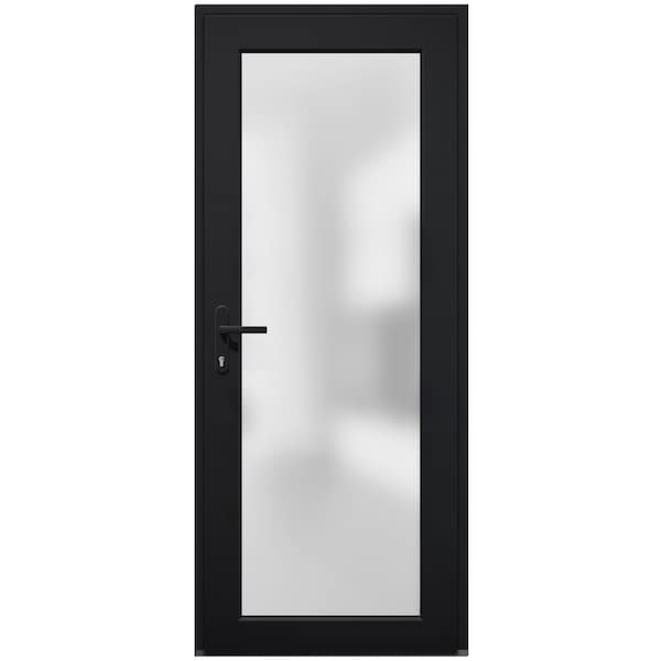 Vdomdoors Front Exterior Prehung FiberGlass Door Frosted Glass / Manux 8102 Matte Black / Office Commercial a MANUX8102EXD-BLK-W30 x H80-RH - main
