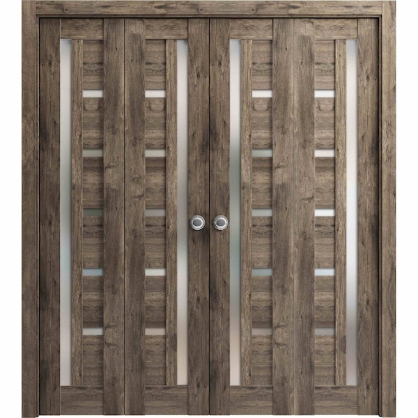 Sartodoors Sliding Closet Double Bi-fold Doors Oak Solid Core Modern Interior QUADRO4088DBF-AKA-72 x 84 (4* 18x84) - main