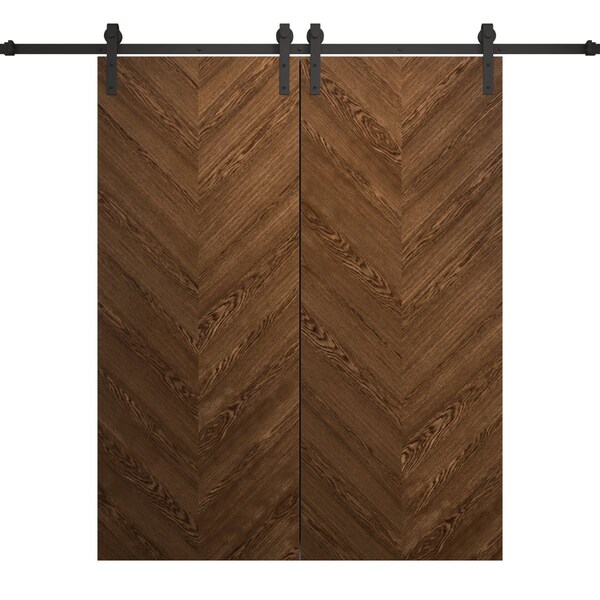 Sartodoors Modern Double Barn Door 36 x 80 inches, Ego 5005 Cognac Oak Veneer, 13FT Rail Track Set, Solid Pa EGO5005DB-DKO-36 - main