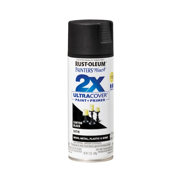 Rust-Oleum Spray Paint, Canyon Black, Satin, Solvent, 12 oz 346951 - main