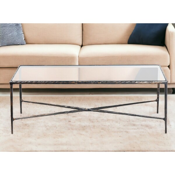 Homeroots 28" Clear And Brown Glass And Aluminum Coffee Table 565088 - main