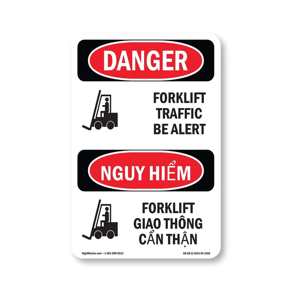 Signmission Safety Sign, OSHA Danger, 14" Height, Forklift Traffic Bilingual OS-DS-D-1014-VV-1265 - main