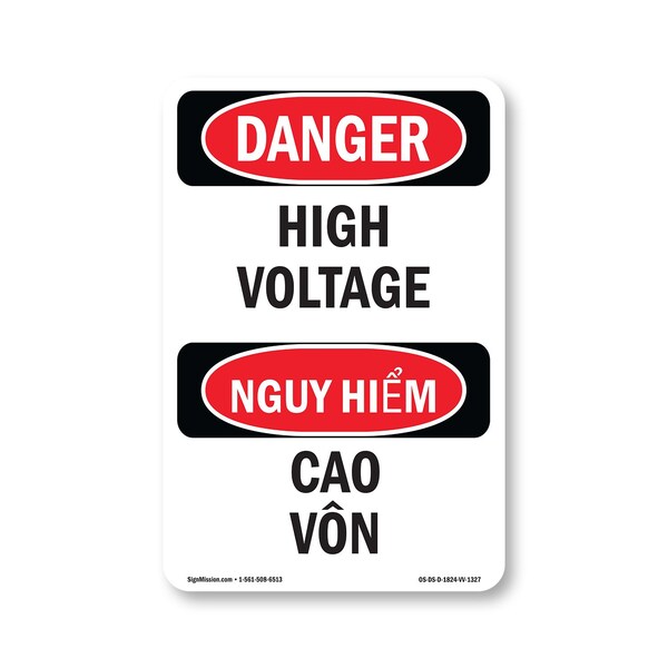 Signmission Safety Sign, OSHA Danger, 24" Height, High Voltage Bilingual OS-DS-D-1824-VV-1327 - main