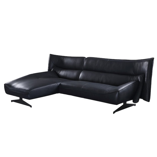 Homeroots Dark Gray Top Grain Leather L Shaped Two Piece Sofa and Chaise Sectional 524203 - main