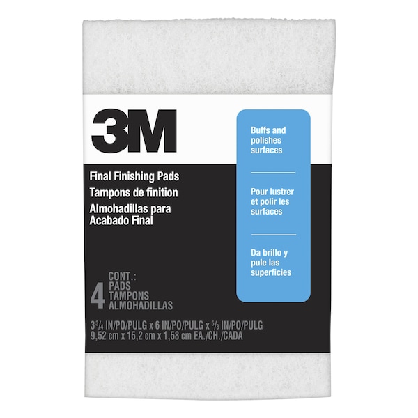3M Final Finishing Pads, 3 3/4 in x 6 in x 5/8 in, Replaces 0000 Steel Wool, 6PK 10199NA4PK - main