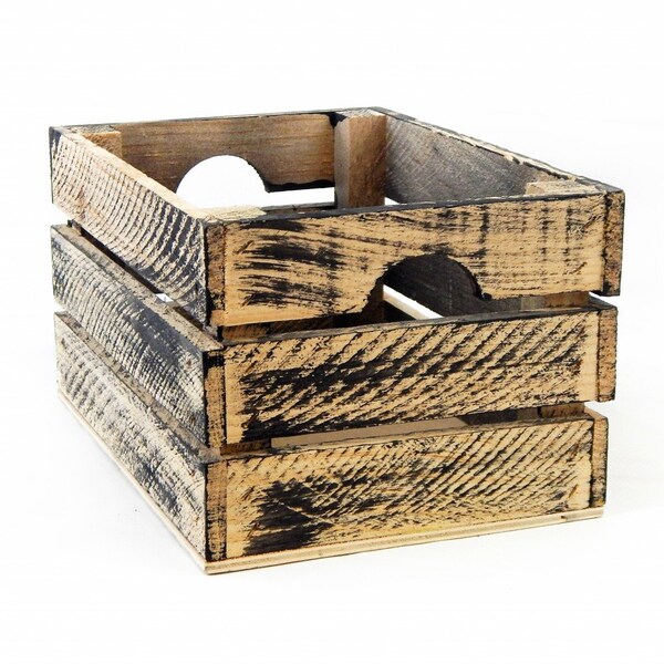 Homeroots 9" Organic Black and Natural Distressed Wood Stacking Milk Crate 471942 - main