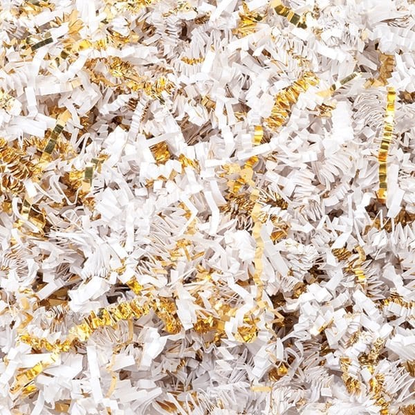 Nashville Wraps White & Gold Crinkle Cut Shredded Paper, 10 lb Box ZF10WG - main