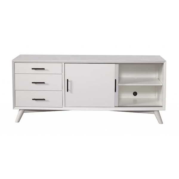 Homeroots 64in White Mahogany Solid Wood Enclosed and Open Storage TV Stand 404263 - main
