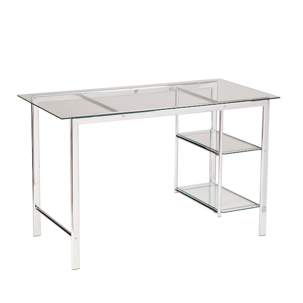 Homeroots 47" Clear and Silver Glass and Metal Writing Desk 402038 - main