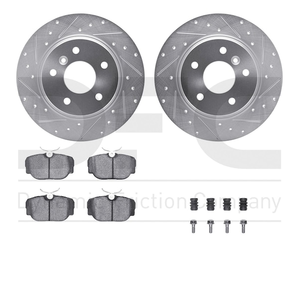 Dynamic Friction Co DFC Rotors-Drilled & Slotted-Silver w/ EURO 5000 Ceramic Brake Pads Incl Hdw 7612-11001 - main