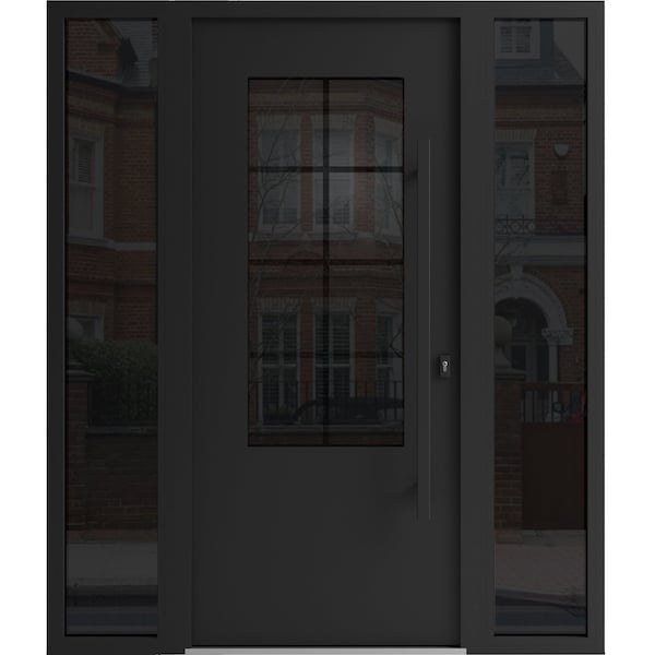 Vdomdoors Aluminum Door Iron 0101 Black Entry Steel Metal Classic Painted 62 x 80 (14+36+14 x 80)-Left Inswin IRON0101EXD-BLK-W14+36+14xH80-LH-I - main