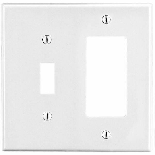Hubbell Wiring Device-Kellems Toggle Switch/Rocker Wall Plate, Number of Gangs: 2 Plastic, Satin Finish, White P126W - main