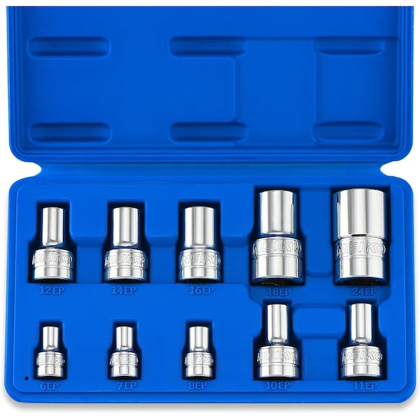 Neiko External Torx Plus Socket Set, 1/4'' EP6 - EP8, 3/8'' EP10 - EP16, 1/2'' EP18 and EP24 02473A - main