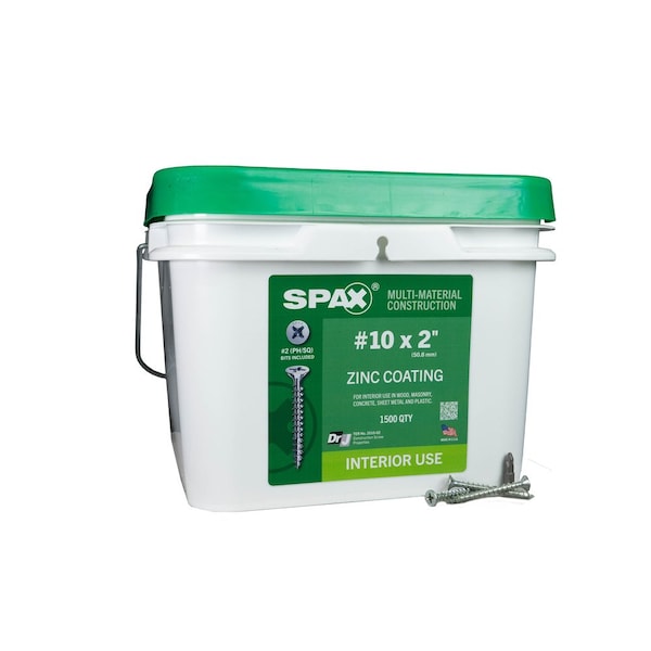 Spax #10 x 2 in Interior Wood Screws Construction Flat Head Phillips Square Unidrive Bulk Pail, 1500PK 3101010500500 - main