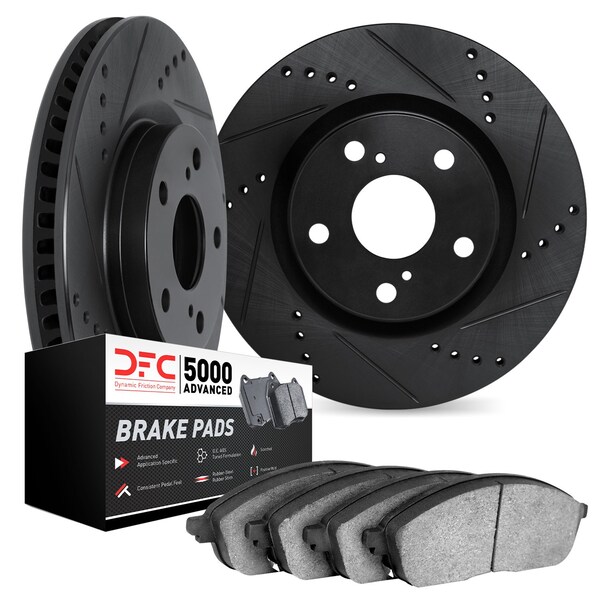 Dynamic Friction Co DFC Rotors-Drilled and Slotted-Black with 5000 Advanced Brake Pads 8502-32025 - main
