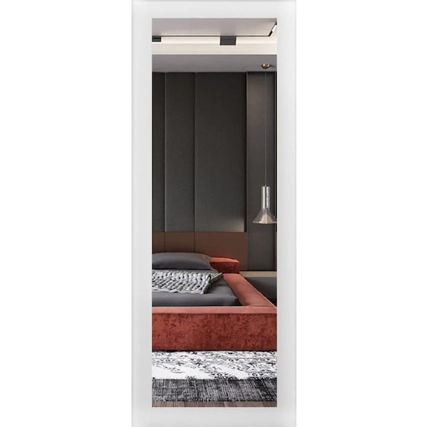 Sartodoors Slab Barn Door Panel, Lucia 1299 White Silk with Mirror, Sturdy Finished Doors, Pocket Closet Sli LUCIA1299S-WS-2496 - main