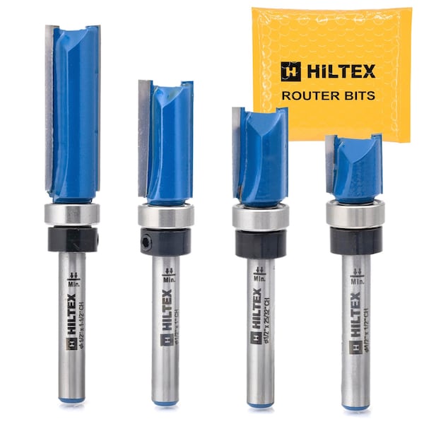 Hiltex Bottom Bearing Pattern Flush Trim Router Bit Set, 4 Pieces, 1/4 Inch Shank, CNC Woodworking Tool 10103H - main