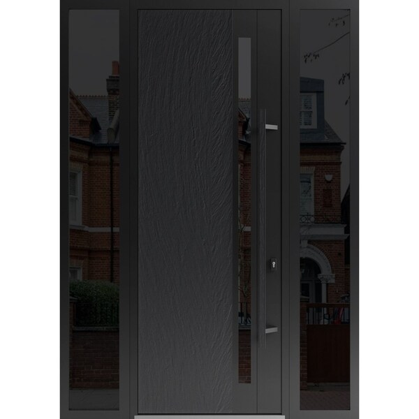 Vdomdoors Steel Door Dekton 0163 Ardesia Nero 96”/ 2 Side Exterior Windows Sidelites/ Entry Door Painted W1 DEKTON0163EXD-ARD-W12+36+12xH96-LH-I - main