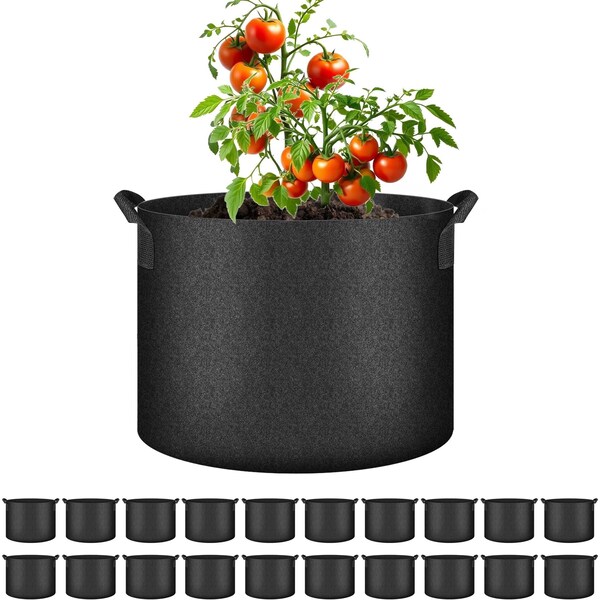 Ipower Simple Deluxe 5 Gallon Grow Bags with Handles, Black, 20PK GLGROWBAG5X5BLKV2X4 - main