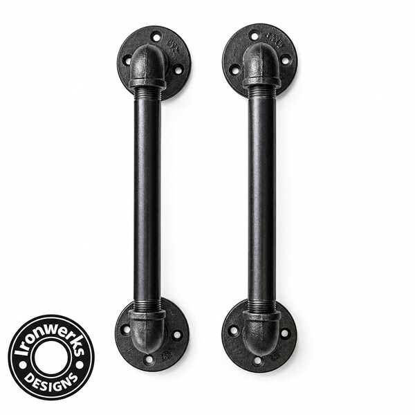 Ironwerks Designs 6" Black/Grey Industrial Vintage Pipe Door And Drawer Handle, 2PK 6INCH-2PK-BDOR - main