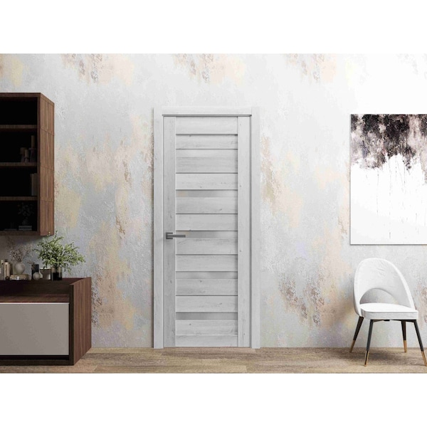 Sartodoors Solid French Door 32 x 80in, Quadro 4445 Nordic White W/ Frosted Glass, Sgl Panel Frame Trim QUADRO4445ID-NOR-32 - main