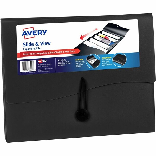 Avery Dennison Avery Slide & View Expanding File, 5 Pockets, Letter, Gray 73517 - main