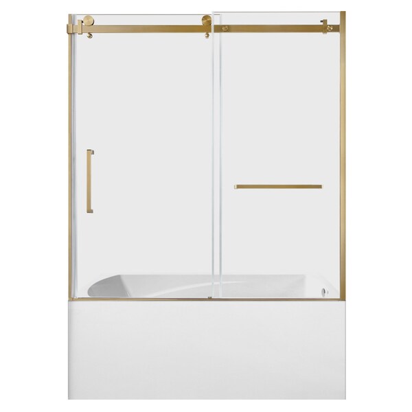 Kingston Brass 60" Acrylic Alcove Right-Hand Drain Tub with Left Sliding Tub Door, White/Brushed Brass KVTAM6032R217 - main