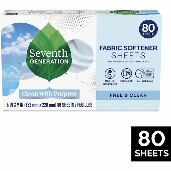 Seventh Generation Fabric Softener Sheets, Free & Clear, 80PK 44930 - main