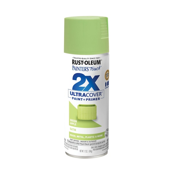 Rust-Oleum Painter's Touch 2X Ultra Cover Spray Paint, Green Apple, Satin, Solvent, 12 Oz 334070 - main
