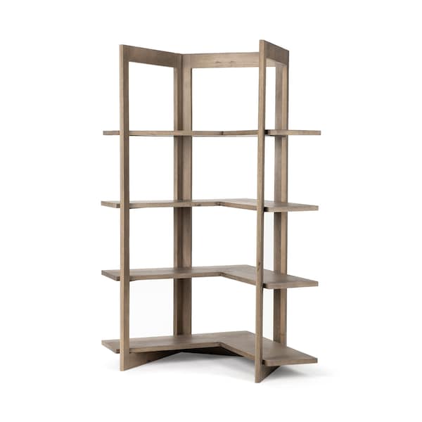 Homeroots 72" Brown Distressed Solid Wood Four Tier Corner Bookcase 392222 - main