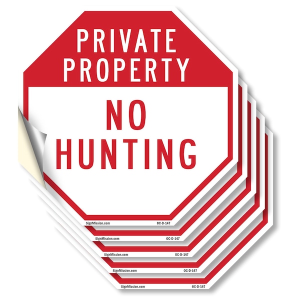 Signmission Private Property No Hunting, 4 inch X 4 inch, Vinyl Decal, 5PK OC-D-5PACK-4-147 - main