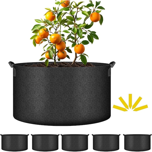 Ipower Simple Deluxe 15 Gallon Grow Bags, 300G Vegetable/Flower/Plant Fabric Pots with Handles, Black, 5PK GLGROWBAG15X5BLKV5 - main