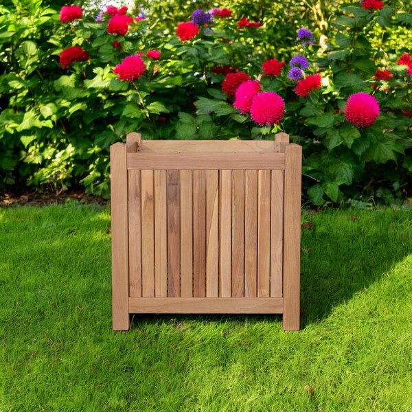 Homeroots 18" Natural Solid Wood Indoor Outdoor Square Planter Box 554714 - main