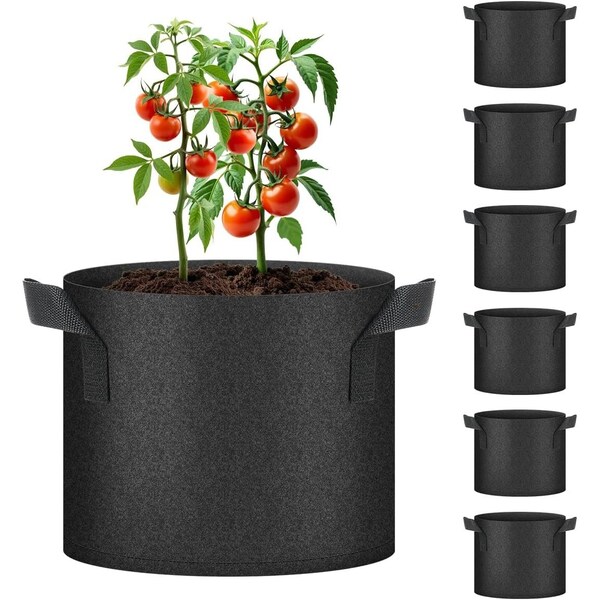 Healsmart Fluffy Dream 5 Gallon Vegetable/Flower/Plant Grow Bags with Handles, Black, 6PK GLGROWBAG5X6LITEBLK - main