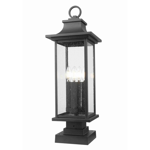 Z-Lite Tiberius 4 Light Outdoor Pier Mounted Fixture, Black/Clear Seedy, 9 In W x 27 In H 5017PHBS-SQPM-BK - main