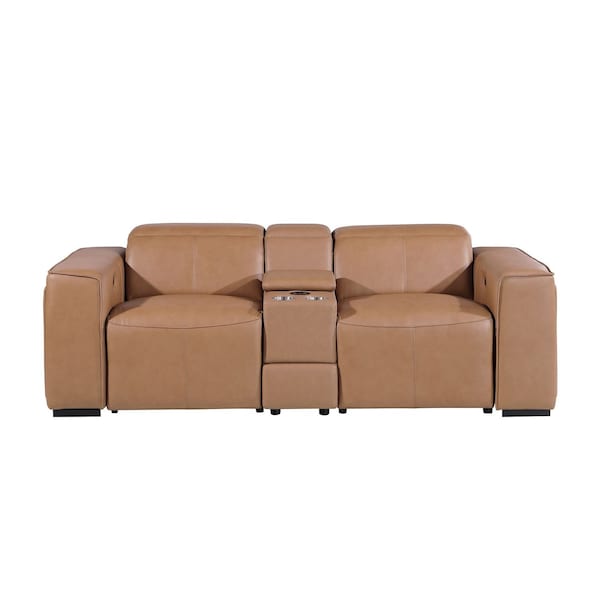 Homeroots 90in Brown Italian Leather Power Reclining Loveseat With Storage 720556 - main