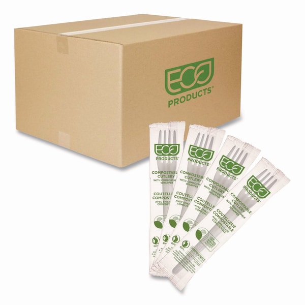 Eco-Products Plantware CPLA Cutlery, Individually Wrapped, Fork, Plastic, White, 1000PK EP-S017-W - main