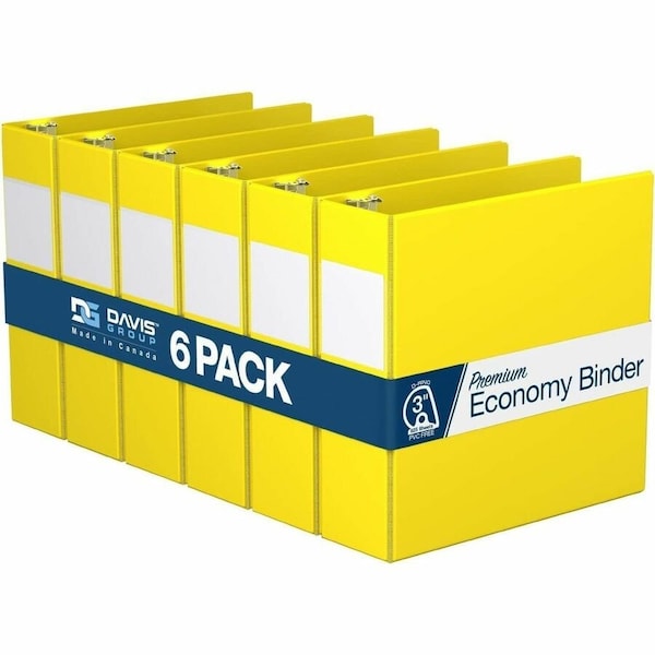 Davis Group Premium Economy, Angle D Ring, Binder, (Yellow, 3"), PK6 2305-05-06 - main