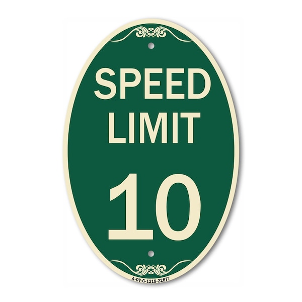 Signmission Speed Reduction Sign Speed Limit 10 Mph, 12 Inch X 18 Inch Architectural Oval, Heavy Gauge Aluminum A-OV-G-1218-22877 - main