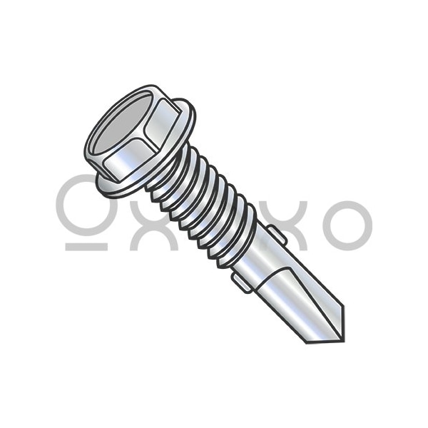 Oxoxo 1/4-20X2 Unslotted Hexwasher Self Drill Screw #4 Point w/Wings Full Thread Zinc and Bake, 900PK 476473 - main