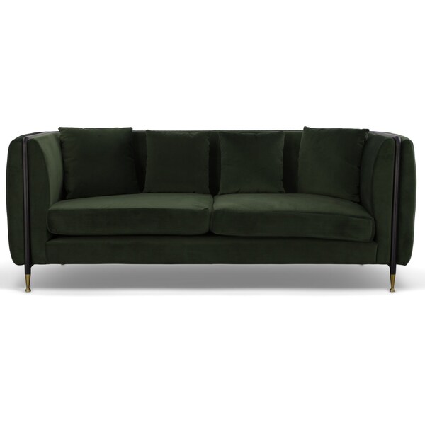 Homeroots 84" Dark Green Velvet Sofa With Black and Gold Legs 488835 - main