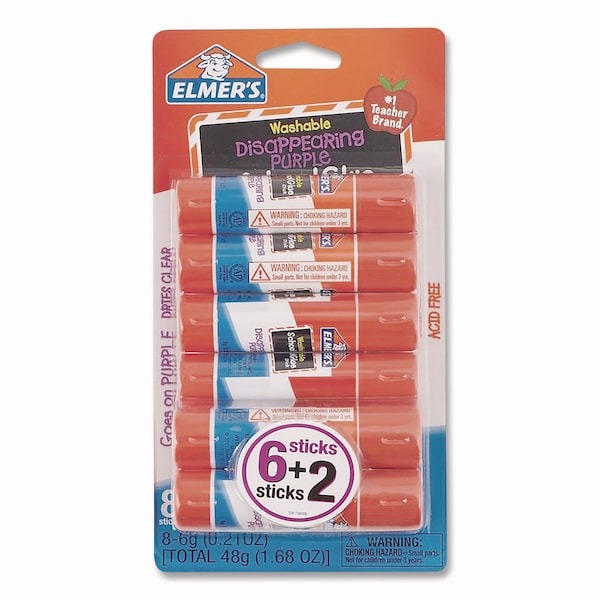 Elmers Disappearing Purple School Glue Stick, 0.21 oz, Dries Clear, 8PK E1591/E1560 - main