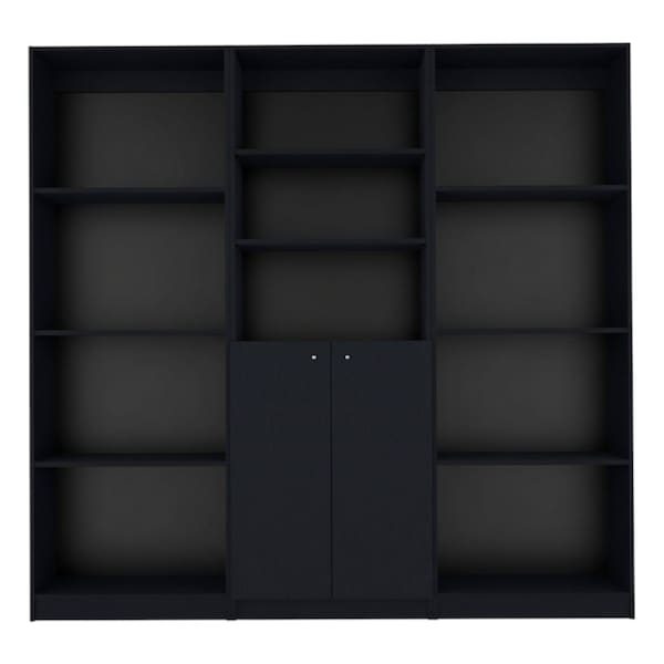 Homeroots 71" Black Five Tier Bookcase with Two doors 546345 - main