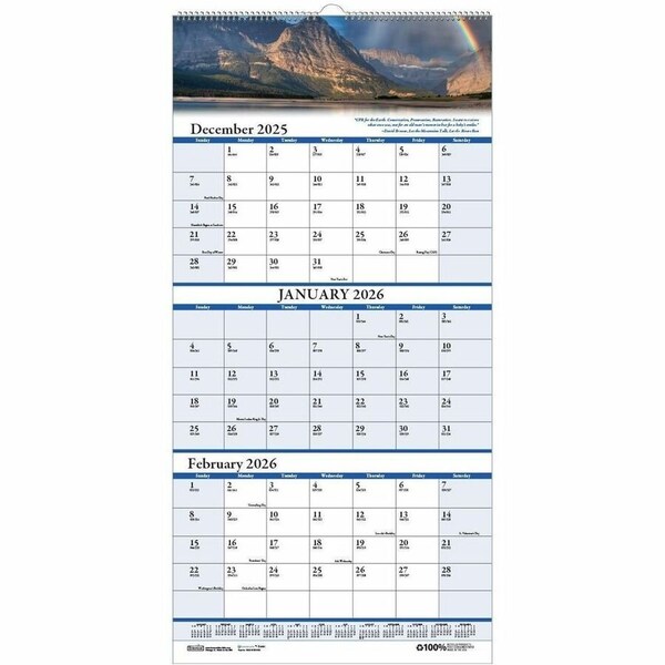 House Of Doolittle 12-1/4 x 26-1/2" Three-Month Wall Calendar, Scenic Landscapes HOD3638 - main