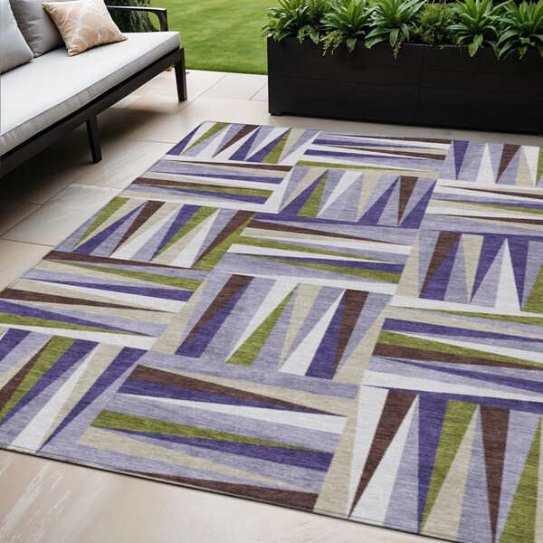Homeroots 5' X 8' Lavender Brown And Green Geometric Washable Indoor Outdoor Area Rug 598275 - main
