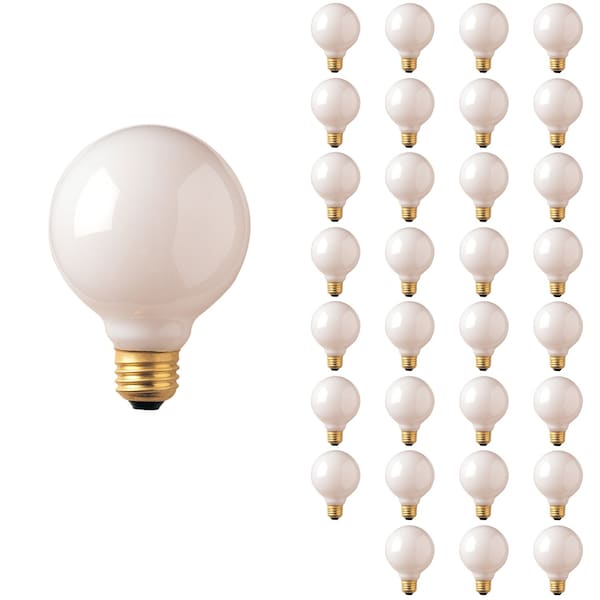 Bulbrite 25 Watt Dimmable White G25 Incandescent Light Bulbs w/Medium (E26) Base, 2700K Warm White, 24PK 861957 - main