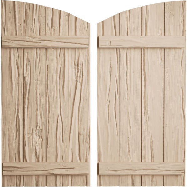 Ekena Millwork Riverwood 4 Board Joined Board-n-Batten w/Elliptical Top Faux Wood Shutters, 22W x 62H, PR SHUBJL22X62RWPR - main